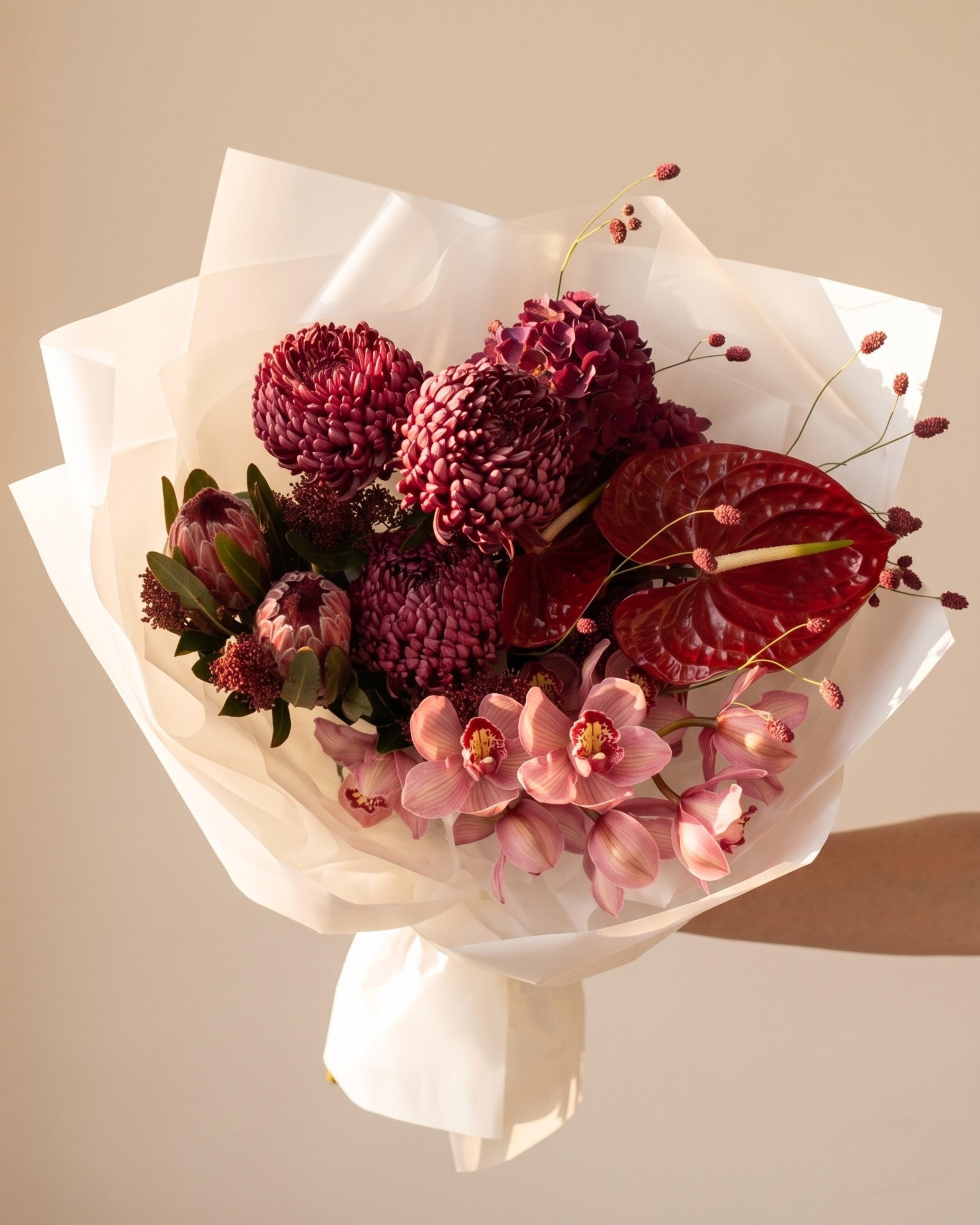 Burgundy - tanella flowers 
