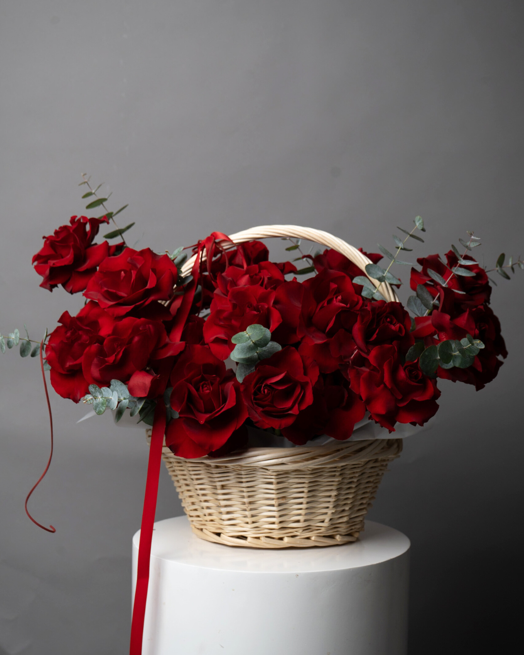 Red Velvet Rose Basket - tanella flowers 